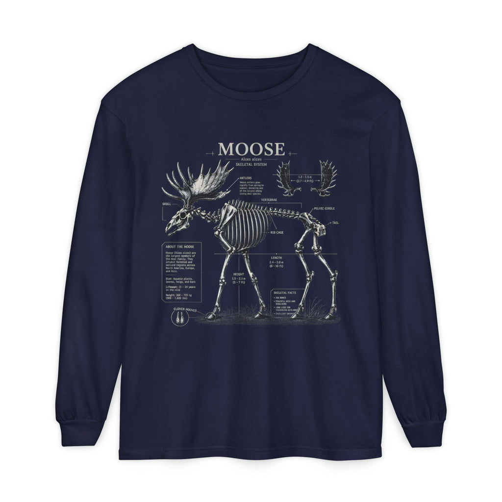 Moose Anatomy Long Sleeve Tee — Skeletal Diagram Graphic Shirt