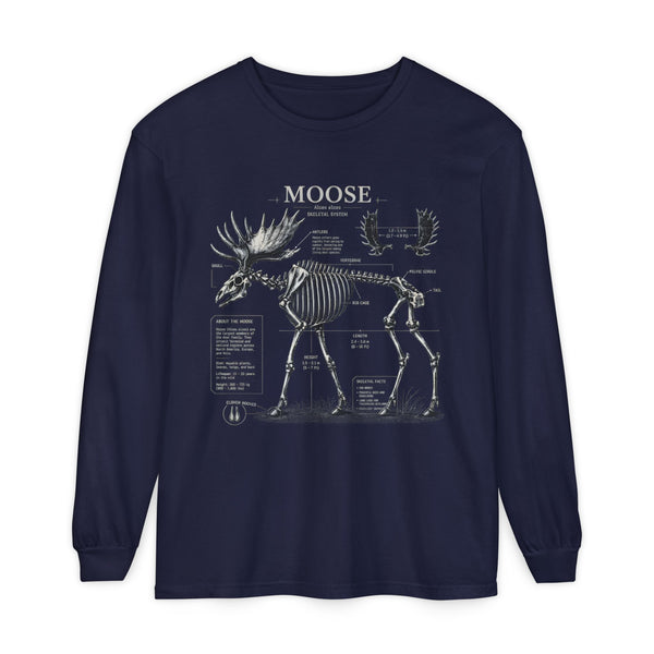 Moose Anatomy Long Sleeve Tee — Skeletal Diagram Graphic Shirt