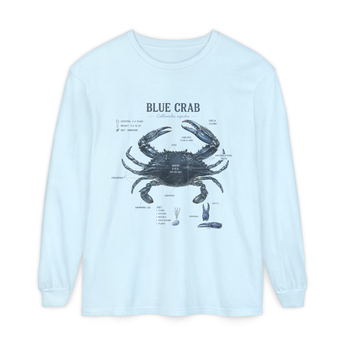 Blue Crab Anatomy Long Sleeve Tee