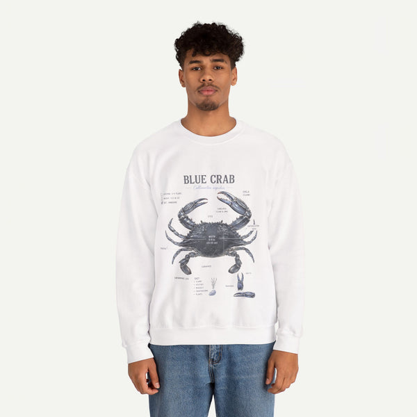 Blue Crab Sweatshirt — Vintage Nautical Marine Illustration