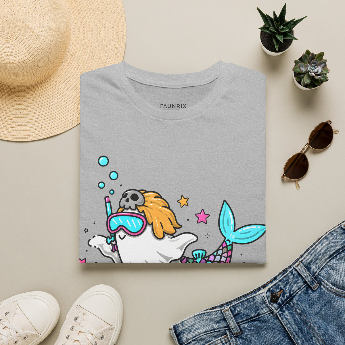 Mermaid Ghost Summerween T-Shirt — Cute Halloween Summer Mashup Tee