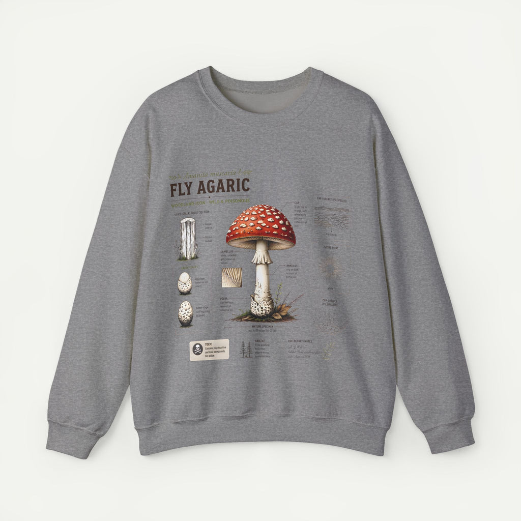 Fly Agaric Mushroom Anatomy Sweatshirt — Botanical Mycology Illustration Crewneck