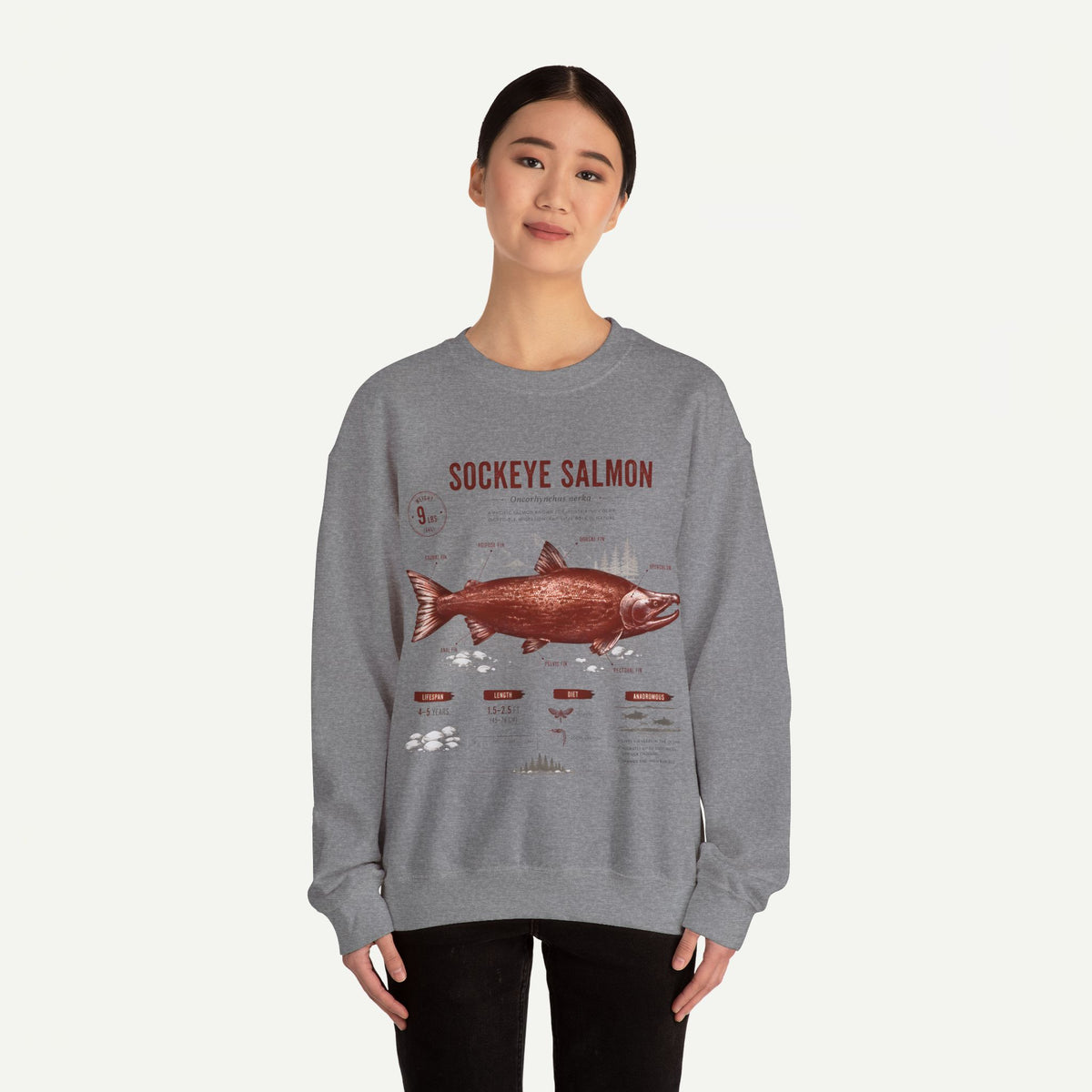 Sockeye Salmon Anatomy Sweatshirt — Vintage Fish Illustration Tee for Anglers & Nature Lovers