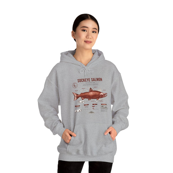 Sockeye Salmon Anatomy Hoodie — Fishing Chart Graphic Sweatshirt