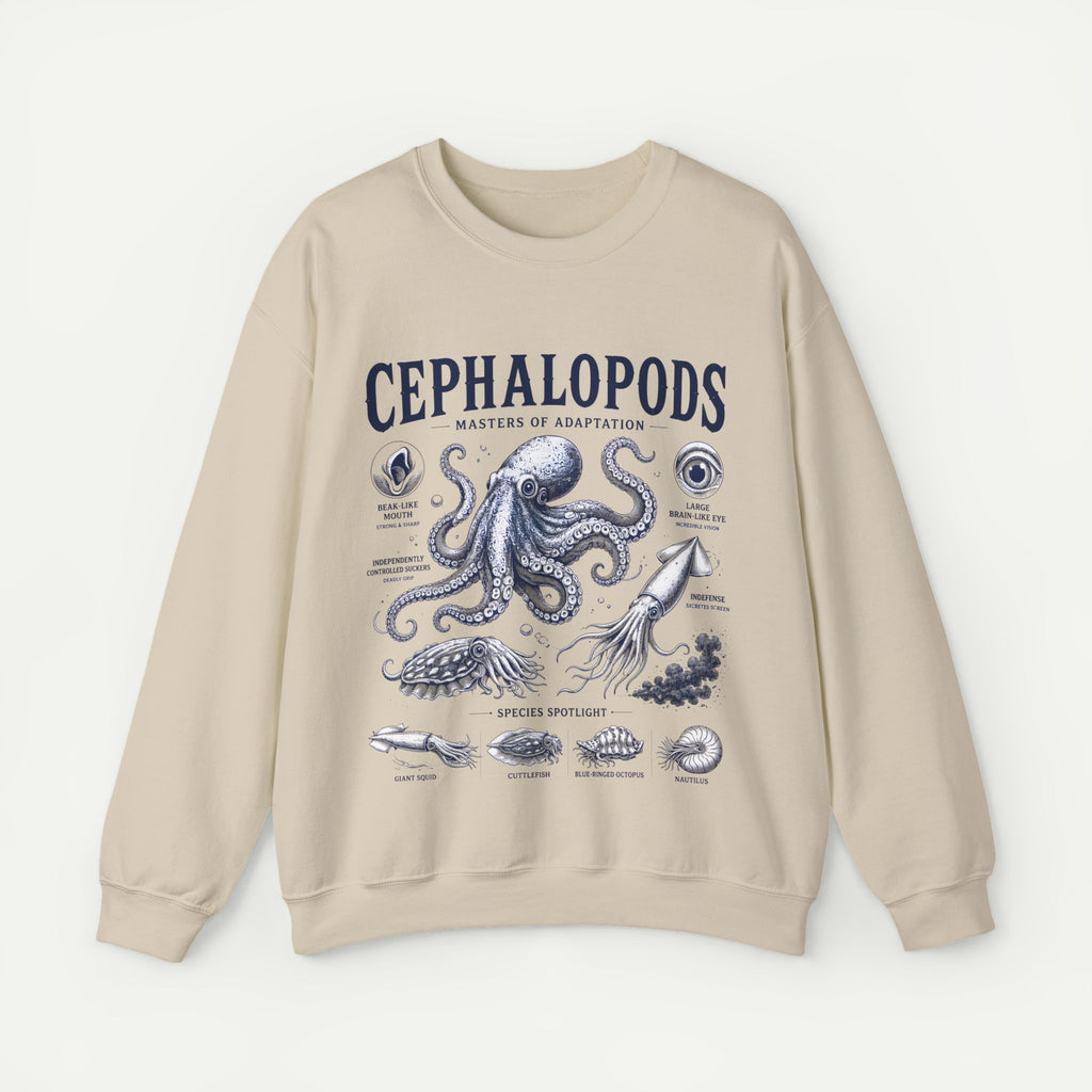 Cephalopods Crewneck Sweatshirt — Vintage Marine Biology Octopus Illustration