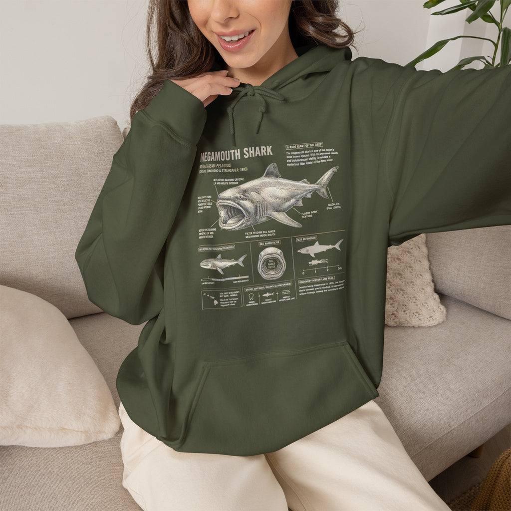 Shark Anatomy Hoodie — Vintage Megalodon Illustration Pullover