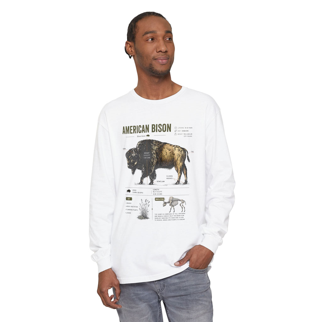 American Bison Anatomy Long Sleeve Tee — Vintage Wildlife Diagram Shirt
