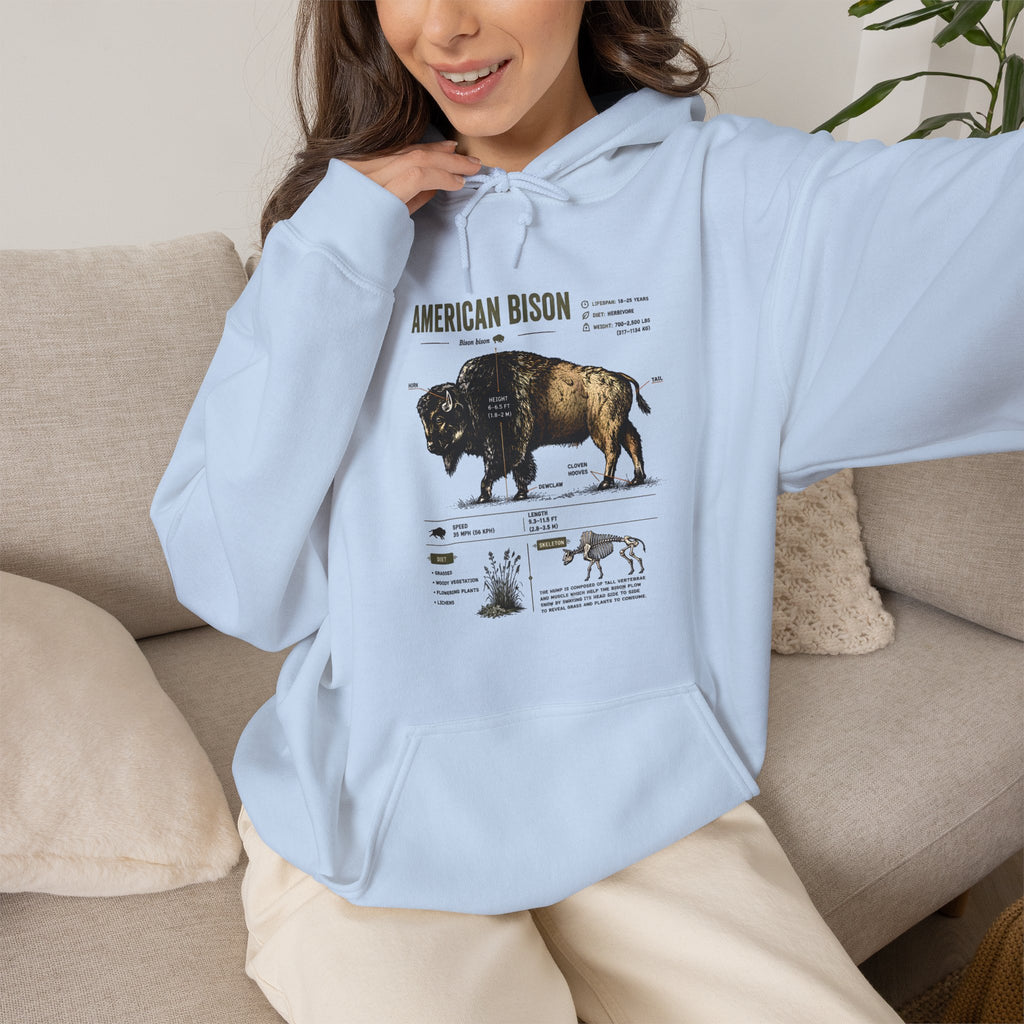 Bison Anatomy Hoodie — American Bison Illustration & Facts Sweatshirt