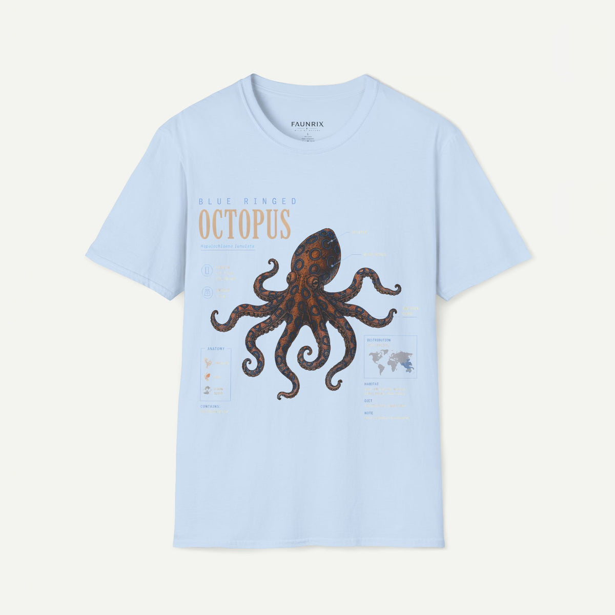 Octopus Anatomy Graphic T-Shirt — Vintage Blue-Ringed Octopus Design