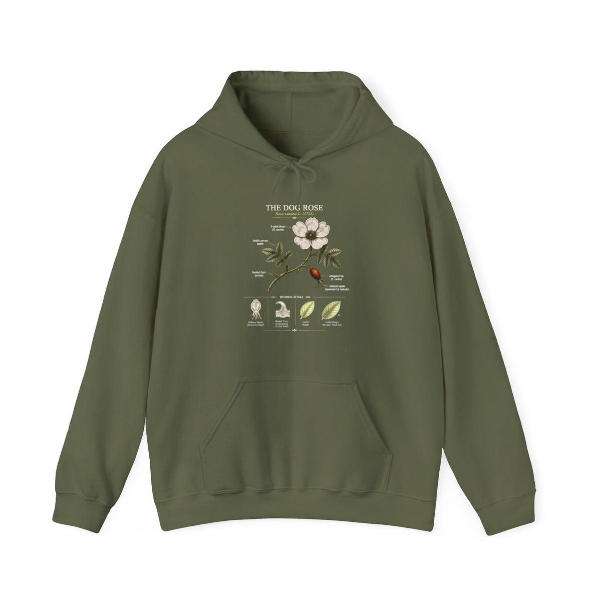 Floral Botanical Hoodie – White Dogwood Illustration with Text