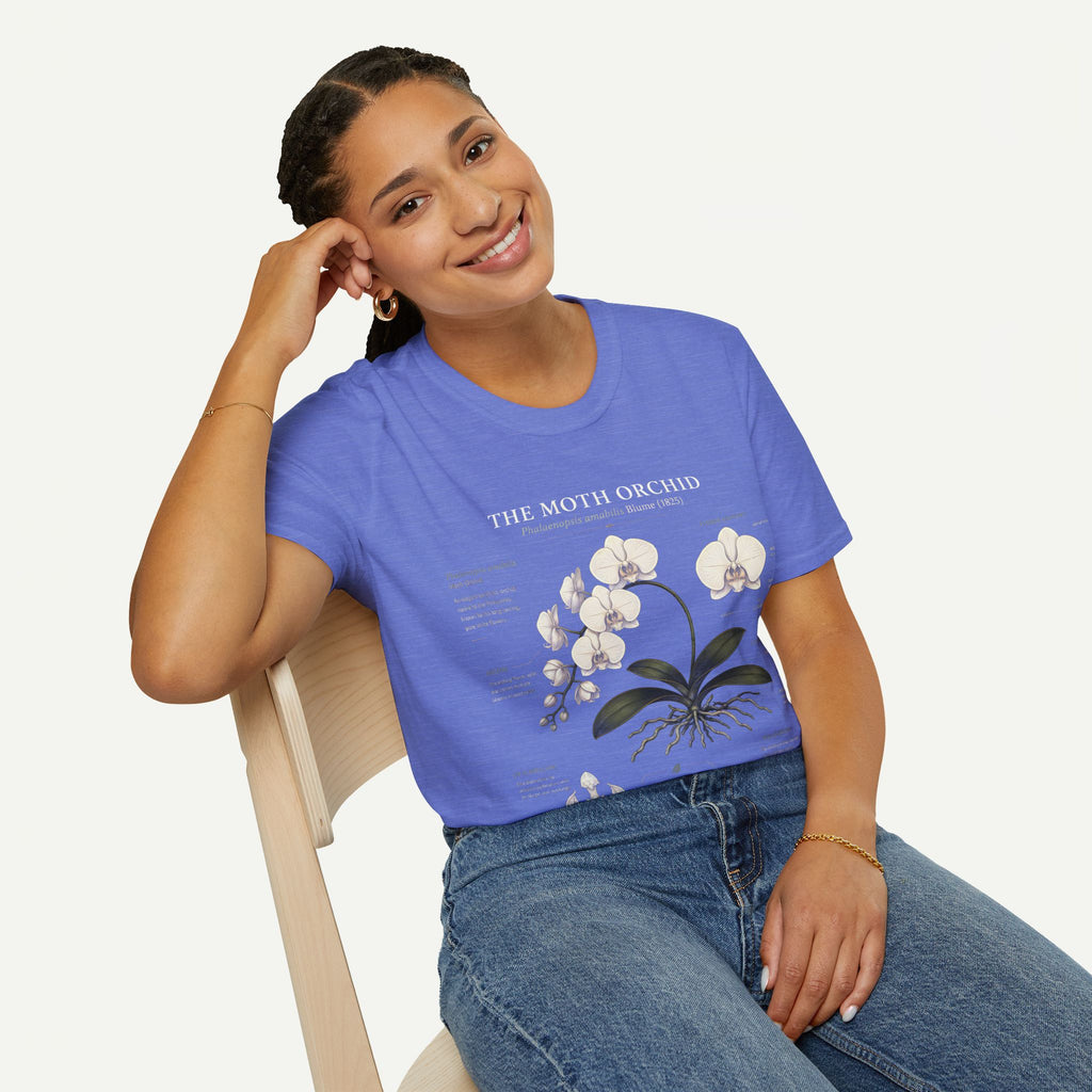 Moth Orchid Anatomy T‑Shirt — Elegant White Phalaenopsis Floral Tee
