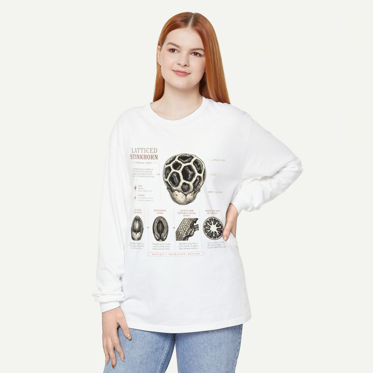 Latticed Stinkhorn Mushroom Diagram Long Sleeve Tee