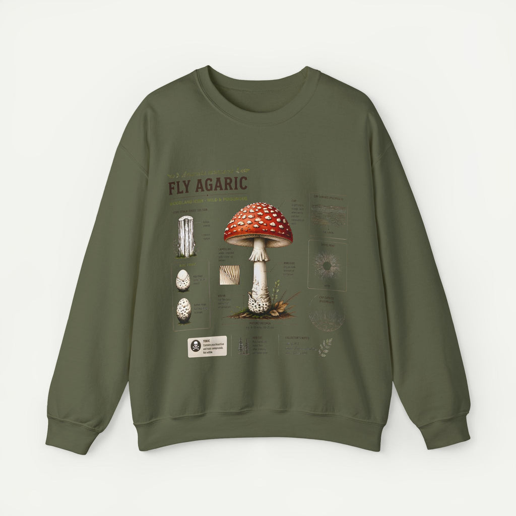 Fly Agaric Mushroom Anatomy Sweatshirt — Botanical Mycology Illustration Crewneck