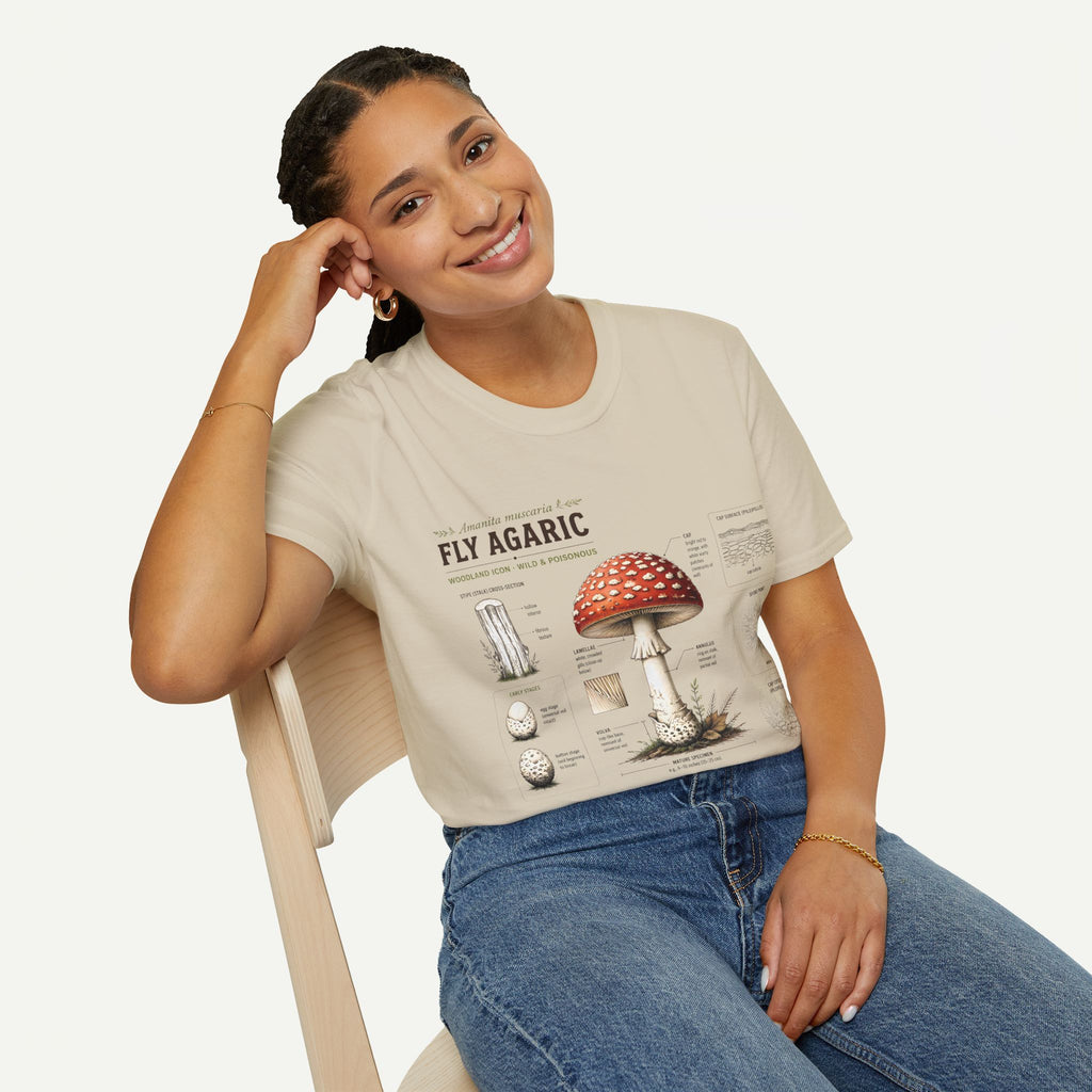 Amanita Mushroom Anatomy T-Shirt — Fly Agaric Botanical Illustration Tee