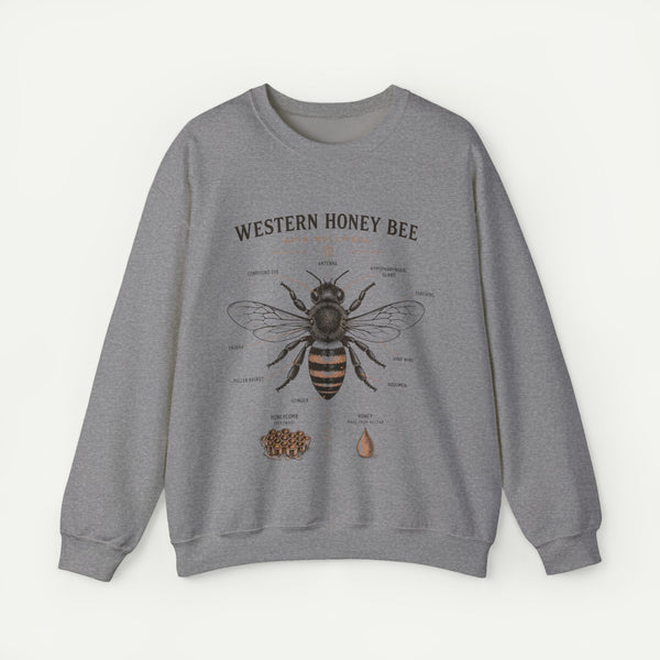 Western Honey Bee Sweatshirt — Vintage Bee Anatomy Graphic