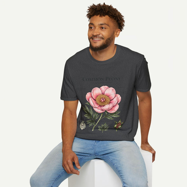 Peony Botanical T-Shirt — "Common Peony" Anatomy Floral Illustration