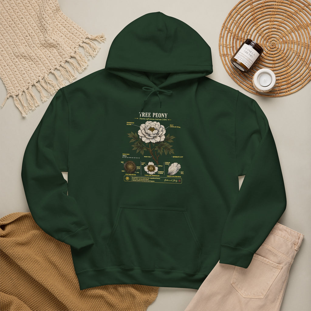 Floral Anatomy Hoodie — 'Tree Peony' Botanical Diagram Pullover