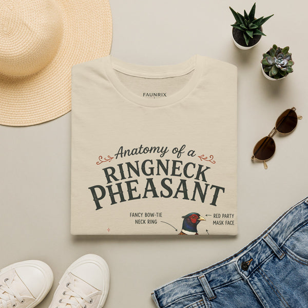Ringneck Pheasant Anatomy T-Shirt — Illustrated Bird Diagram Tee