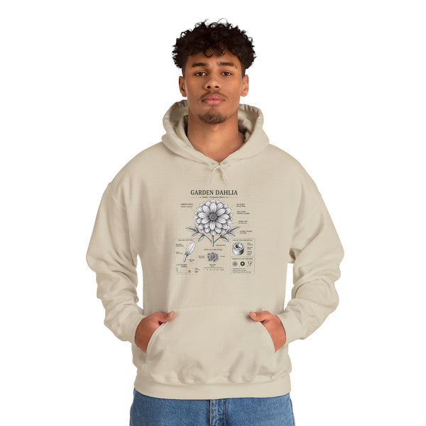 Dahlia Botanical Hoodie — Vintage Garden Diagram Sweatshirt