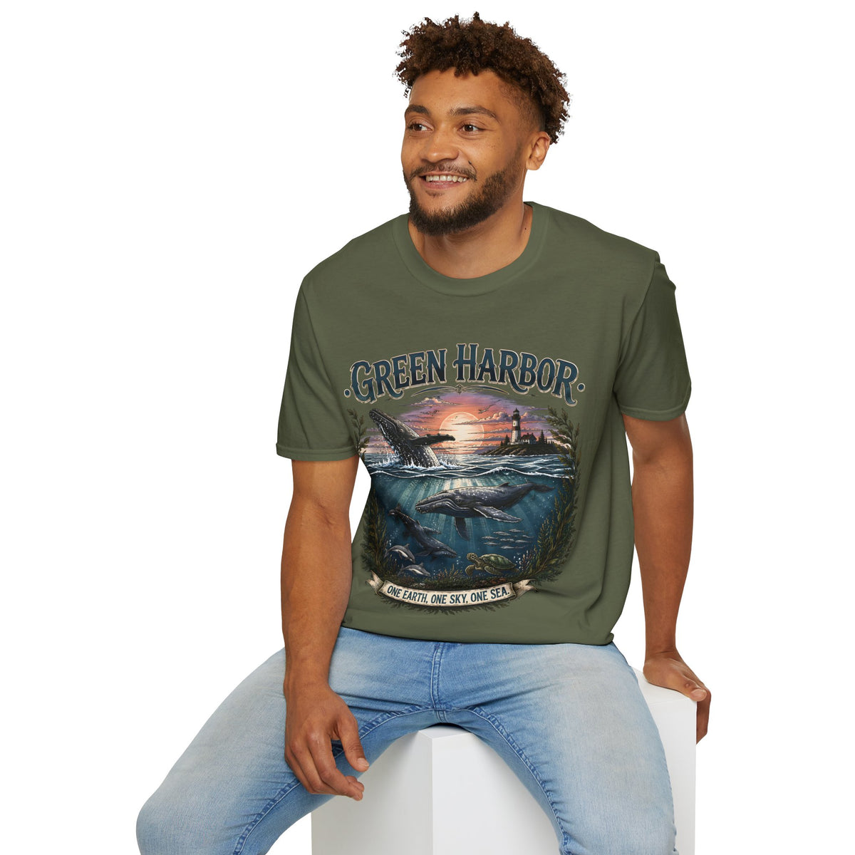 Green Harbor Sunset Whale T-Shirt