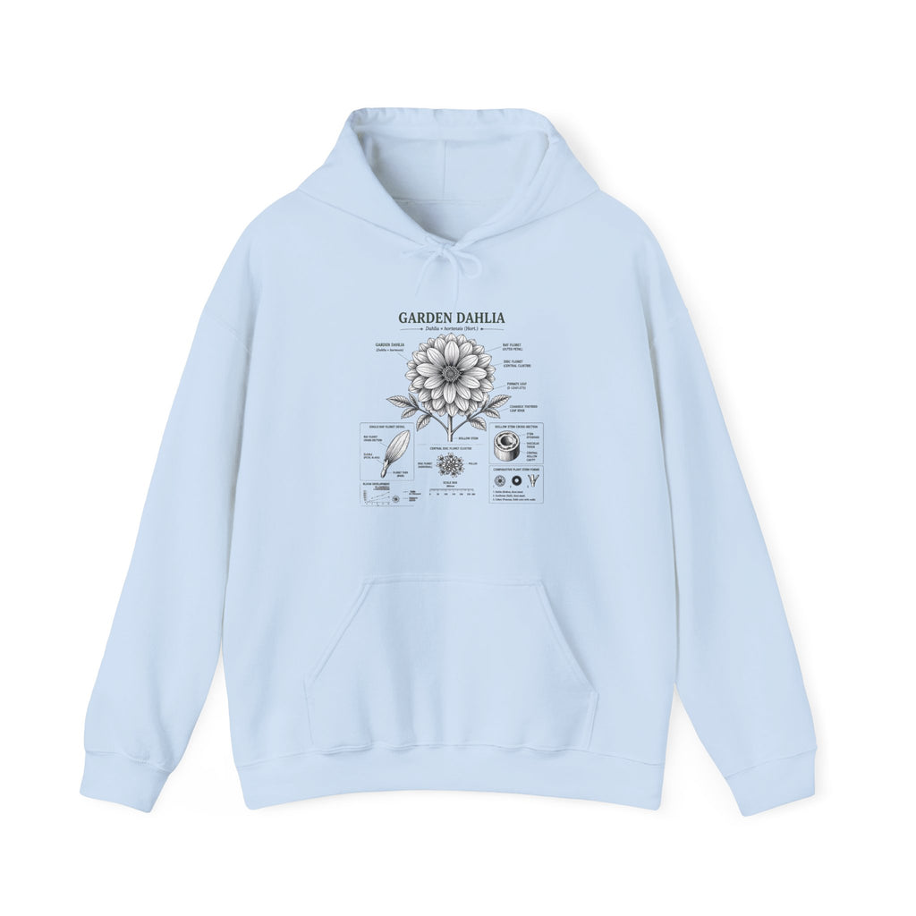 Dahlia Botanical Hoodie — Vintage Garden Diagram Sweatshirt