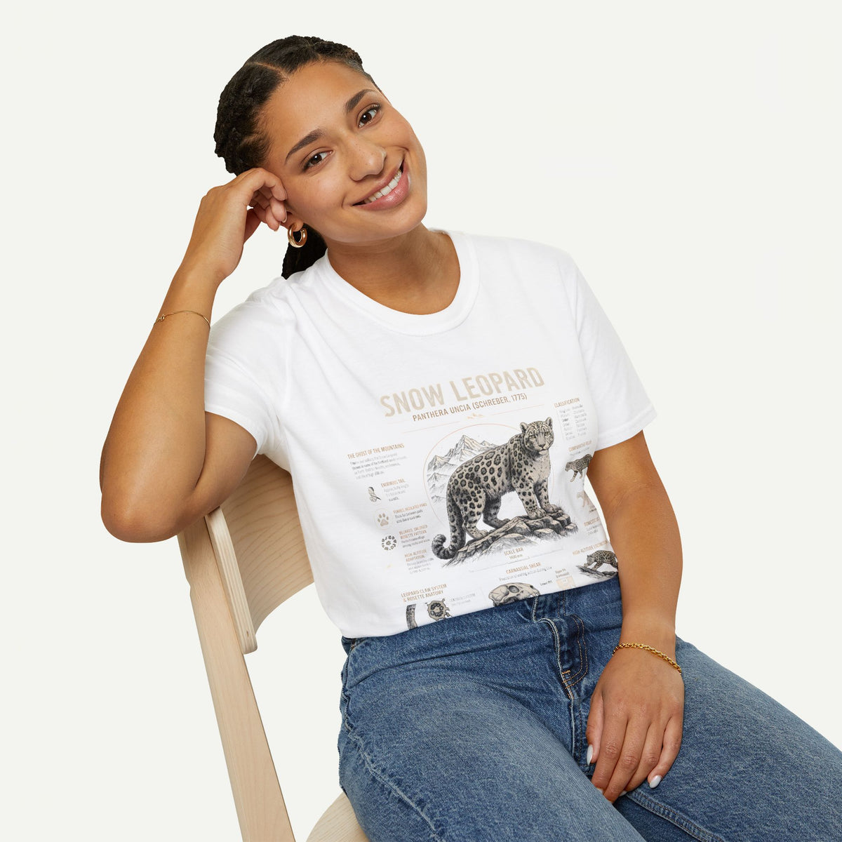 Snow Leopard Anatomy T-Shirt — Vintage Wildlife Illustration Tee