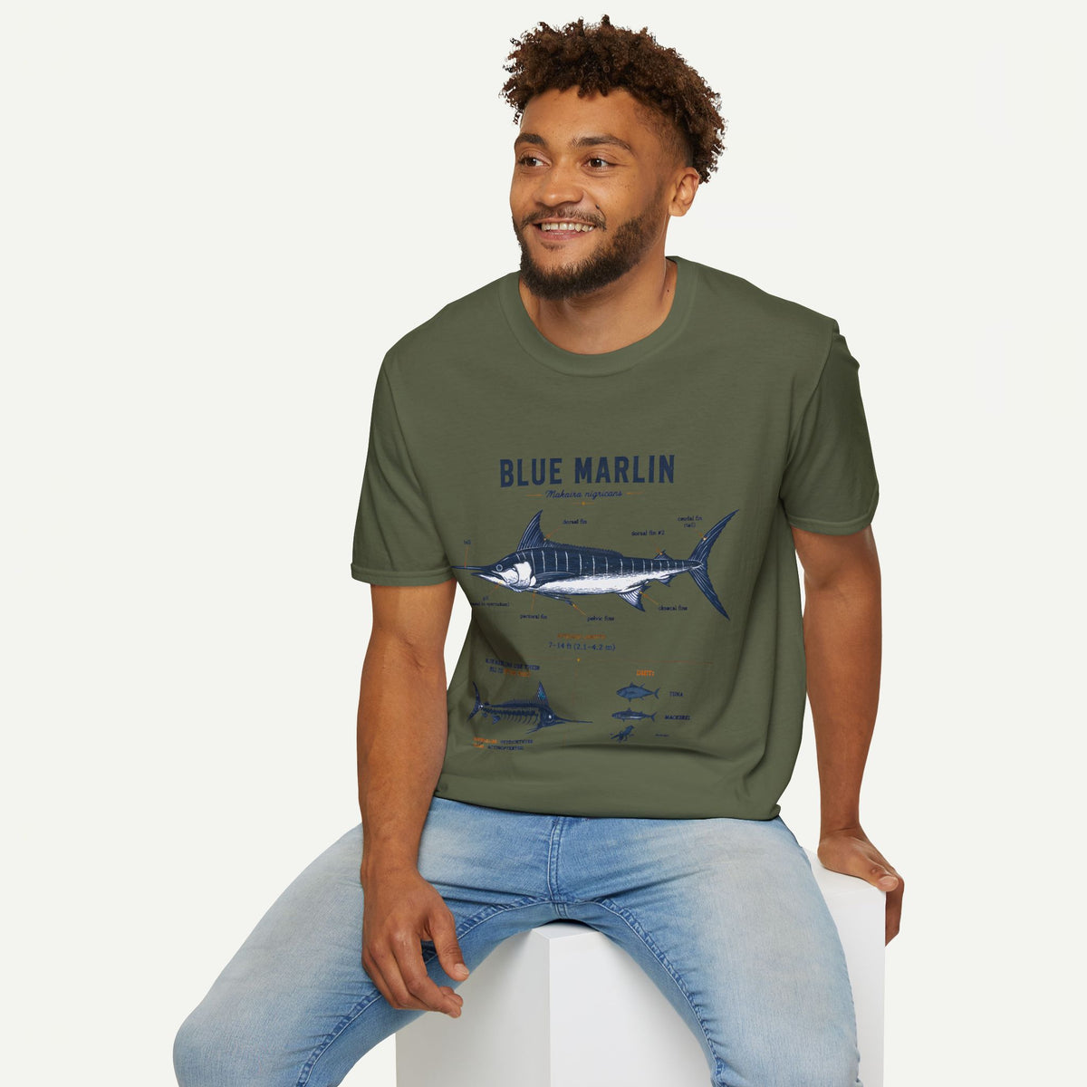 Blue Marlin Anatomy T-Shirt — Vintage Marine Fish Illustration Tee