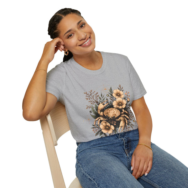 Floral Crab Tee — Vintage Coastal Crab & Wildflower Graphic T-Shirt