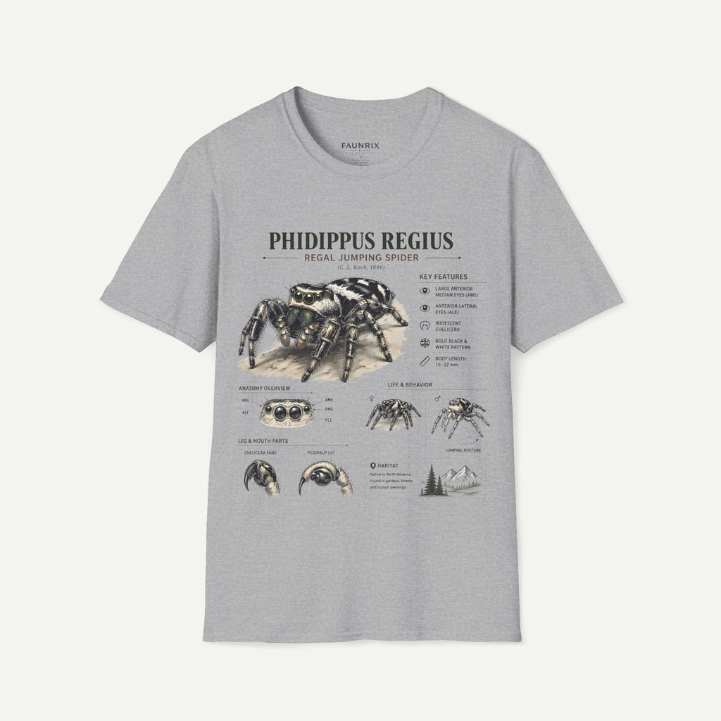 Phidippus Regius Jumping Spider Anatomy T-Shirt — Educational Arachnid Tee