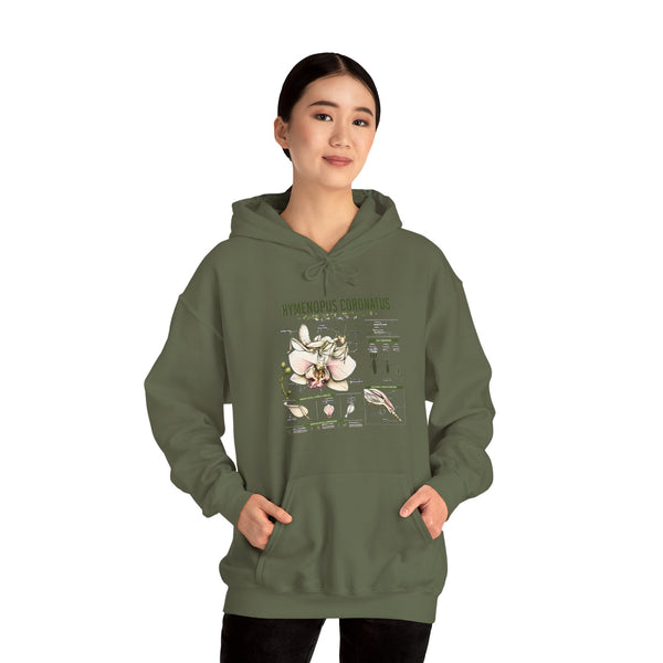 Botanical Hooded Sweatshirt — Hymenopus Coronatus Praying Mantis Illustration