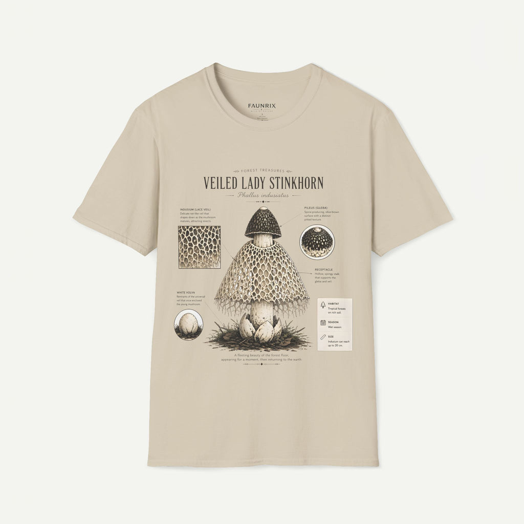 Veiled Lady Stinkhorn Mushroom Tee — Botanical Mycology Anatomy T-Shirt