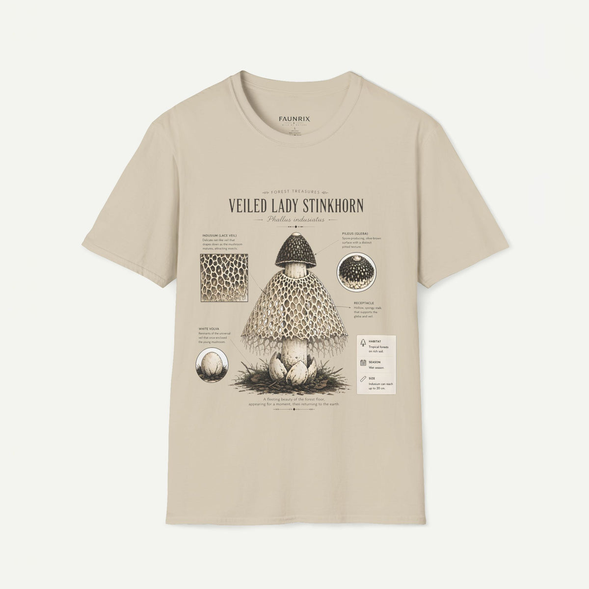 Veiled Lady Stinkhorn Mushroom Tee — Botanical Mycology Anatomy T-Shirt
