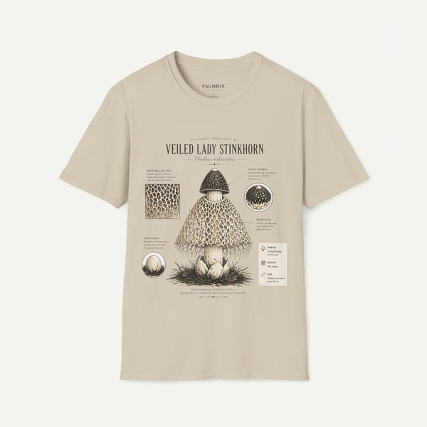 Veiled Lady Stinkhorn Mushroom Tee — Botanical Mycology Anatomy T-Shirt