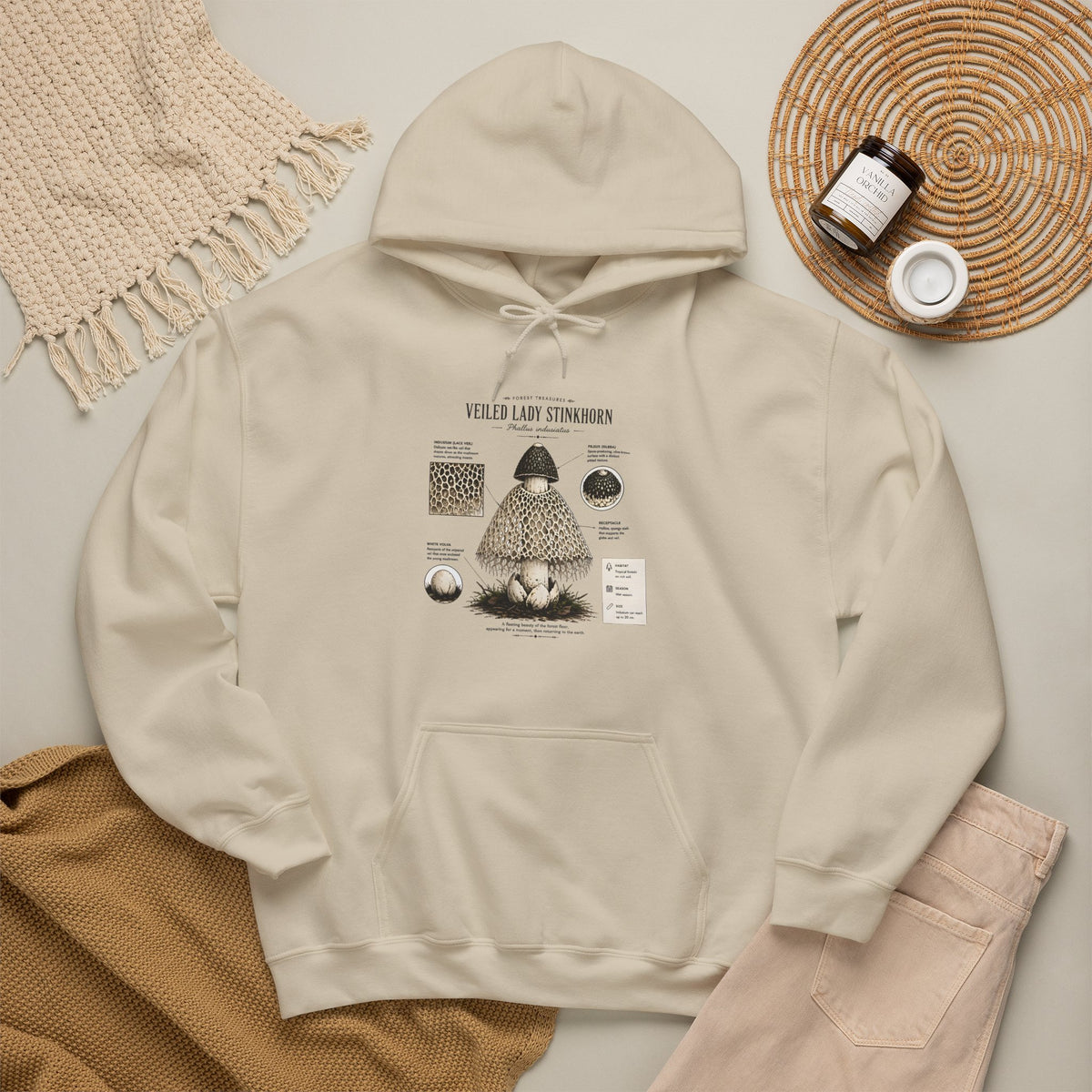 Mushroom Guide Hoodie — Velvet-Lady Stropharia Fungi Illustration Sweatshirt