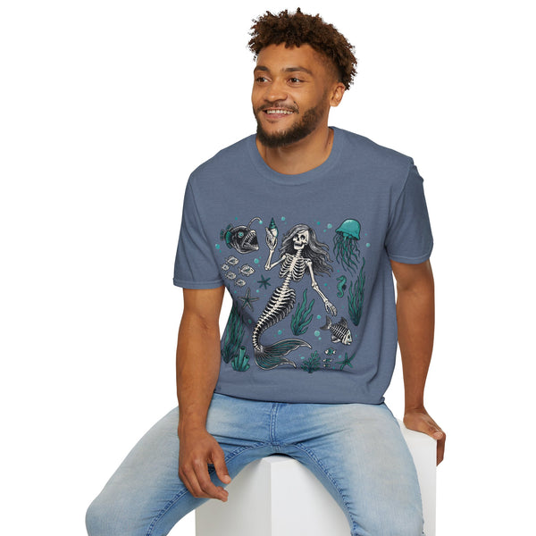 Mermaid Skeleton Tee — Gothic Sea Creature Graphic T-Shirt