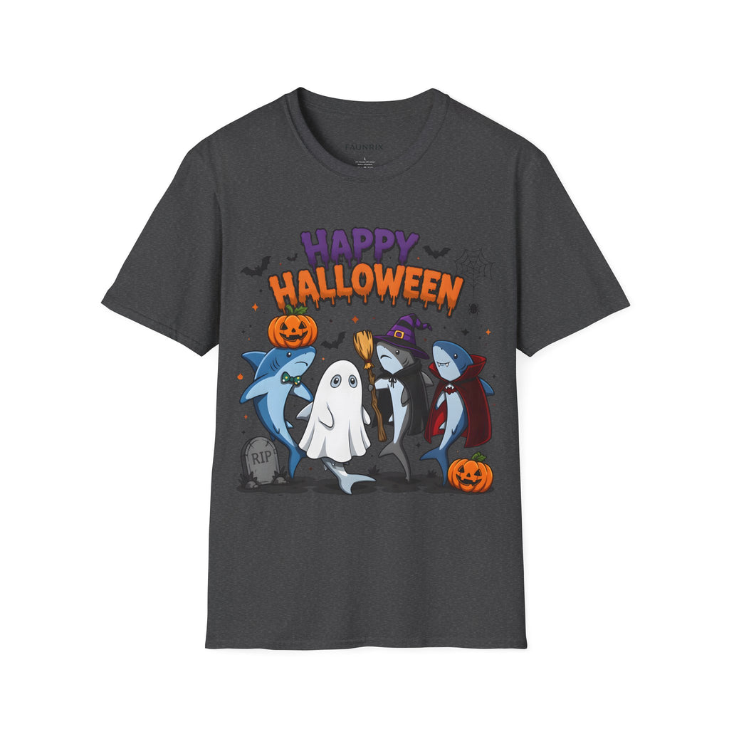 Happy Halloween T-Shirt — Cute Shark, Ghost & Pumpkin Holiday Tee