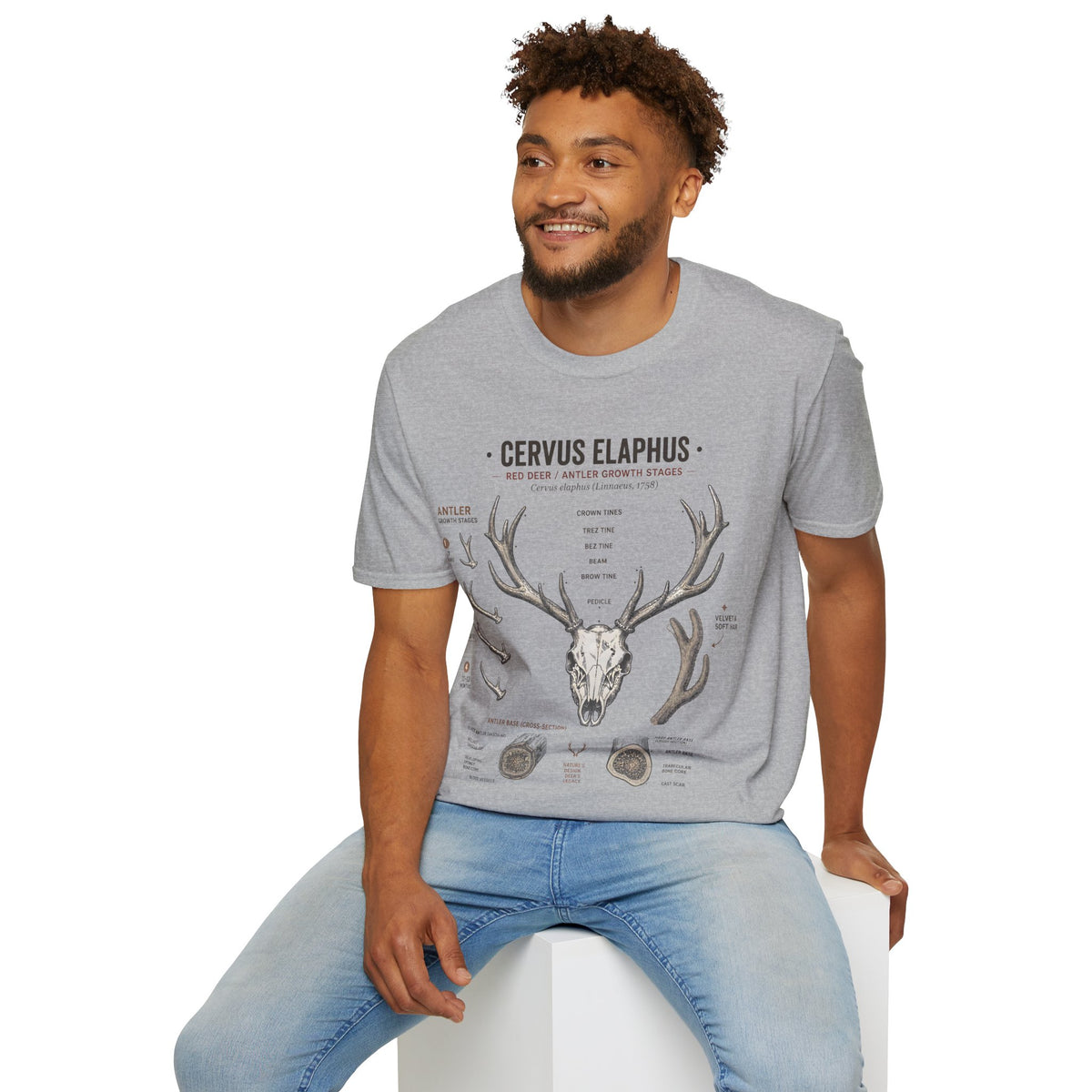 Deer Antler Anatomy T-Shirt — 'Cervus Elaphus' Educational Graphic