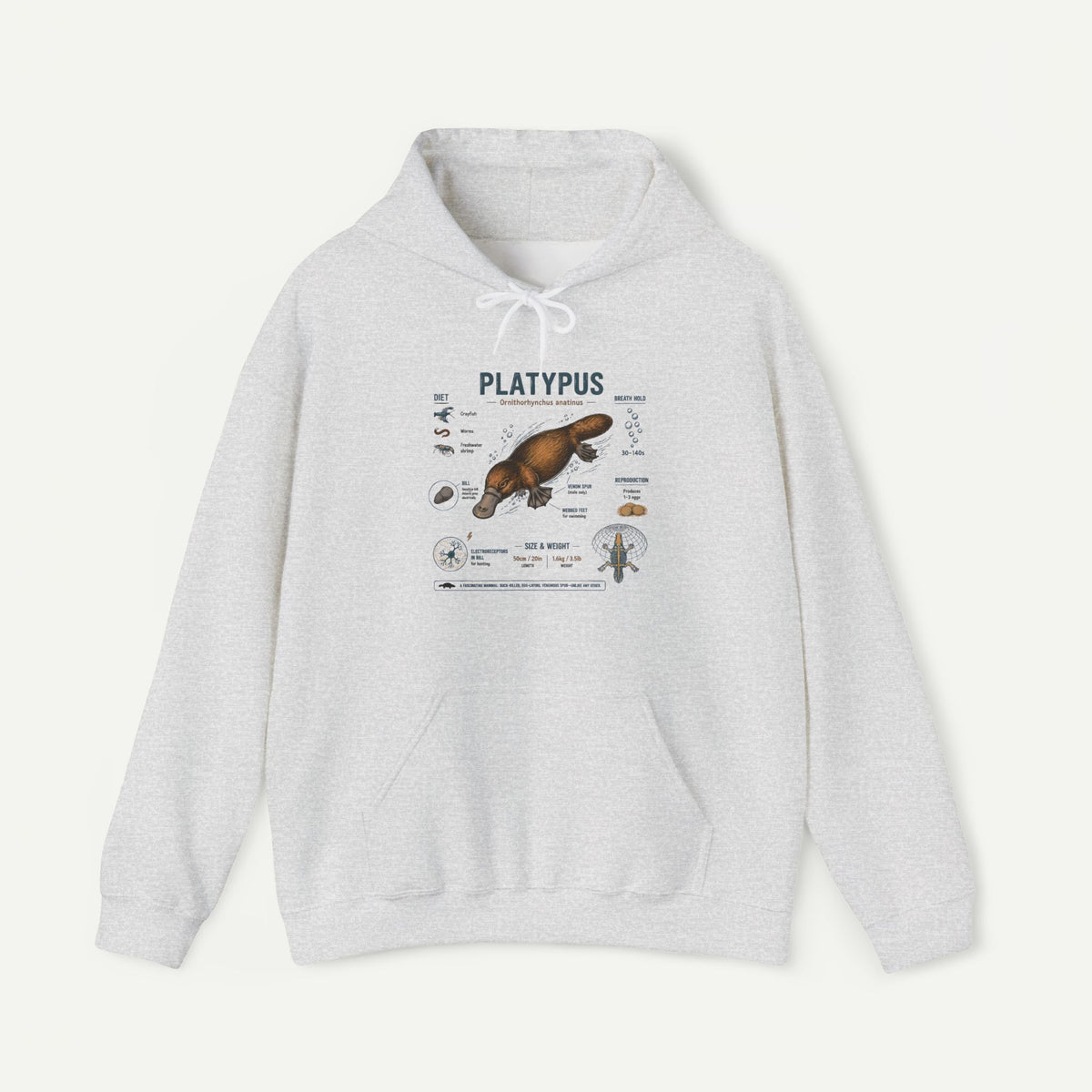 Platypus Anatomy Hoodie — Scientific Illustration Pullover for Nature Lovers