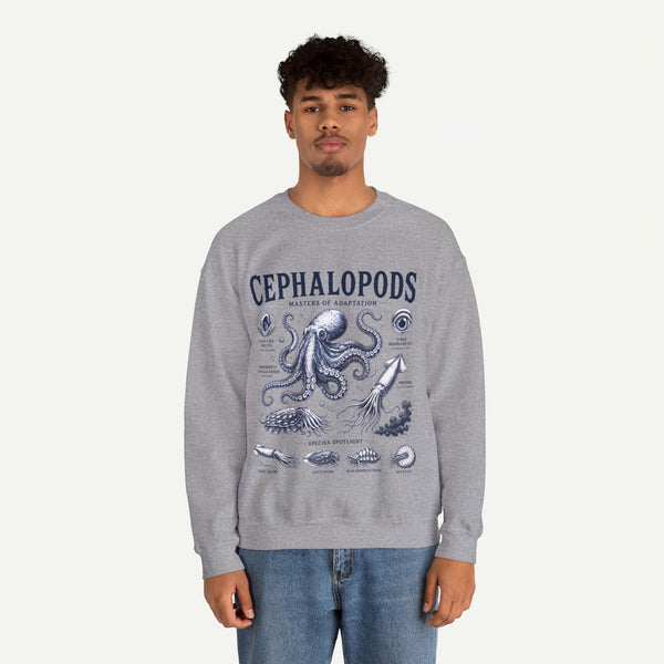 Cephalopods Crewneck Sweatshirt — Vintage Marine Biology Octopus Illustration