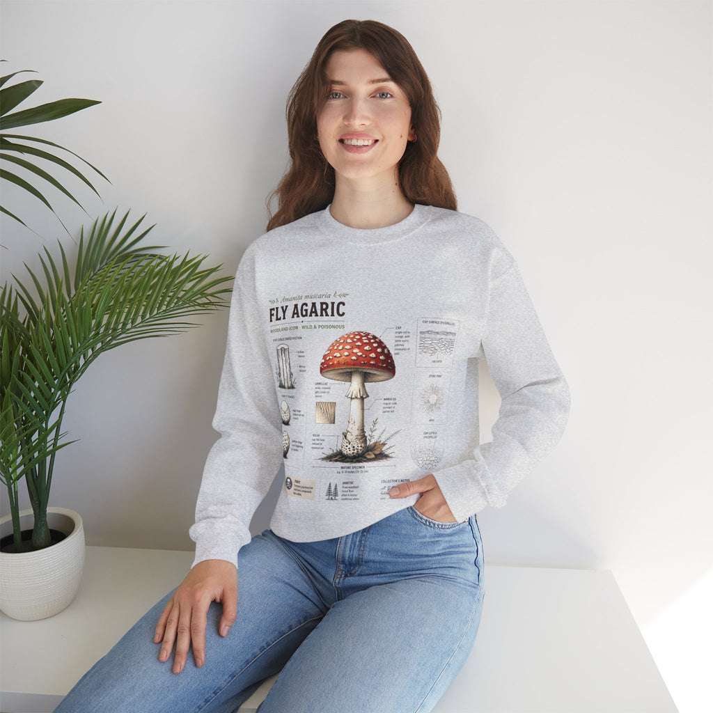 Fly Agaric Mushroom Anatomy Sweatshirt — Botanical Mycology Illustration Crewneck