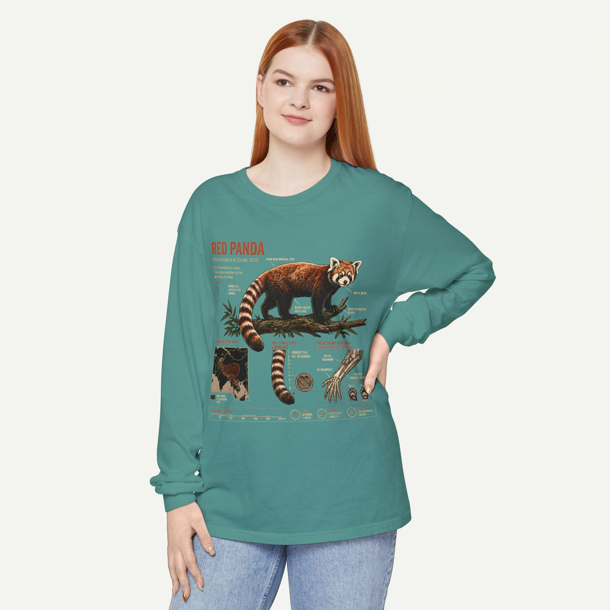 Red Panda Illustrated Long Sleeve Tee — Wildlife Field Guide Shirt