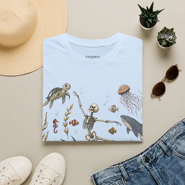 Skeleton & Sea Creatures T-Shirt — Whimsical Underwater Ocean Art Tee