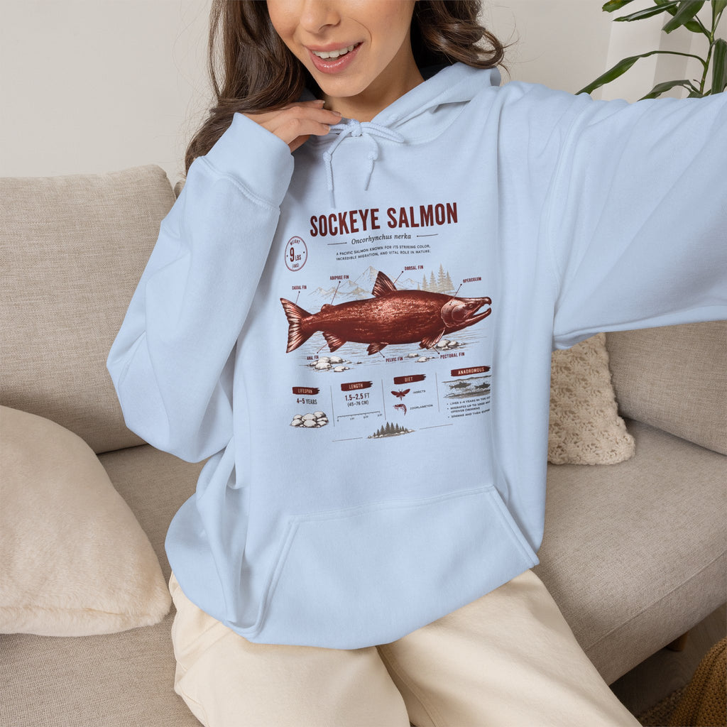 Sockeye Salmon Anatomy Hoodie — Fishing Chart Graphic Sweatshirt