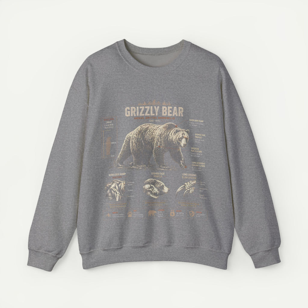 Grizzly Bear Anatomy Crewneck Sweatshirt — Vintage Wildlife Graphic Pullover
