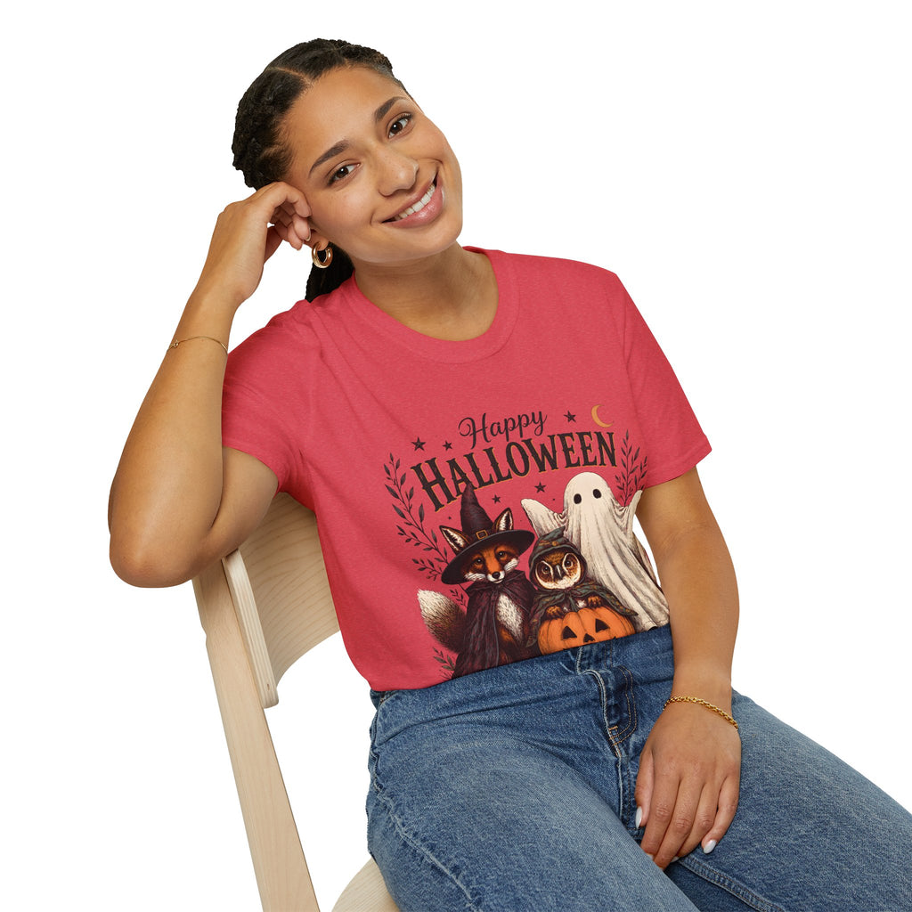Happy Halloween T-Shirt — Cute Witch Cat & Ghost Pumpkin Graphic Tee