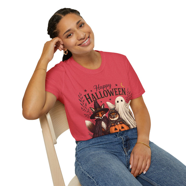 Happy Halloween T-Shirt — Cute Witch Cat & Ghost Pumpkin Graphic Tee