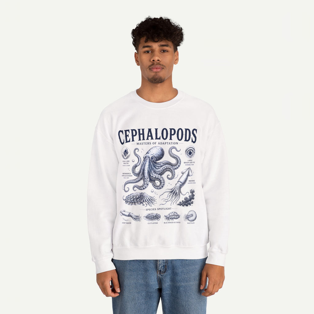 Cephalopods Crewneck Sweatshirt — Vintage Marine Biology Octopus Illustration