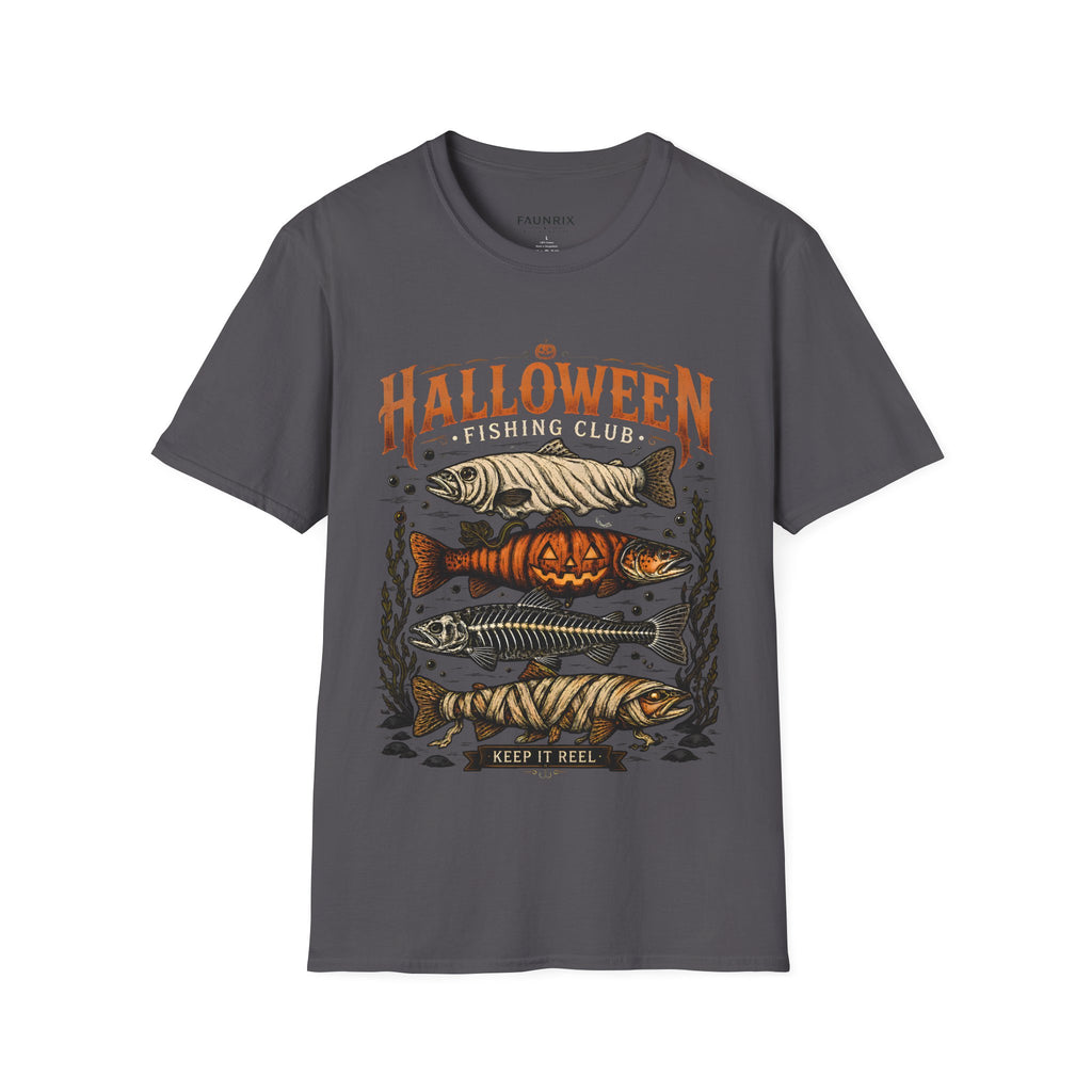 Halloween Trout Graphic T‑Shirt — Spooky Fish Pumpkin Design