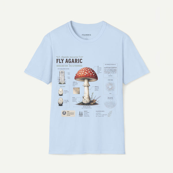 Amanita Mushroom Anatomy T-Shirt — Fly Agaric Botanical Illustration Tee