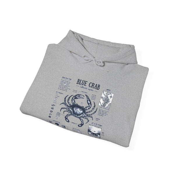 Blue Crab Anatomy Hoodie — Nautical Seafood Diagram Sweatshirt